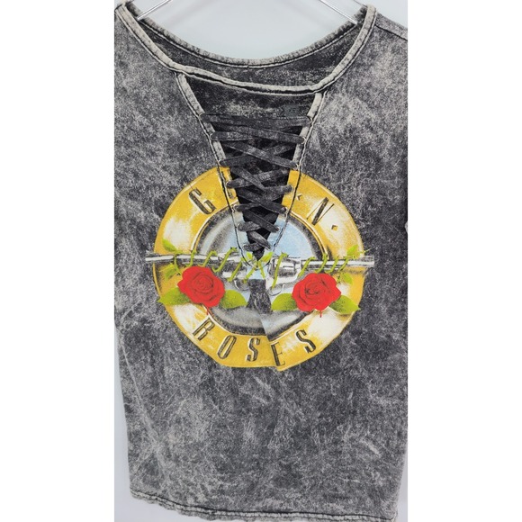 Retro 90s Guns N Roses Lace Up Women Acid Wash Tee Shirt XS Grunge Streetwear - Picture 4 of 8